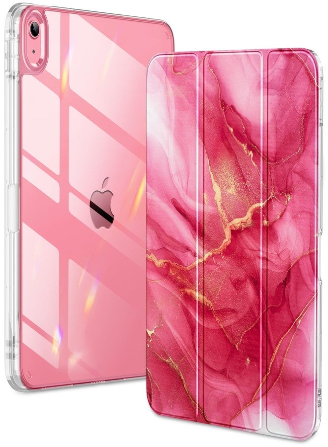 دتو جراب DTTO لجهاز iPad (A16) من الجيل الحادي عشر/العاشر (2025/2022)، ظهر صلب شفاف مع إطار TPU ناعم، حامل قلم ثلاثي الطي رفيع، خاصية التشغيل/الإيقاف التلقائي لجهاز iPad مقاس 11/10.9 بوصة، لون رخامي أحمر - Image 1